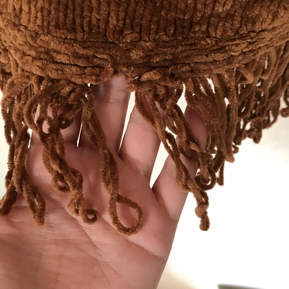 Brown cowl neck fringe large sweater - Picture 3 of 5